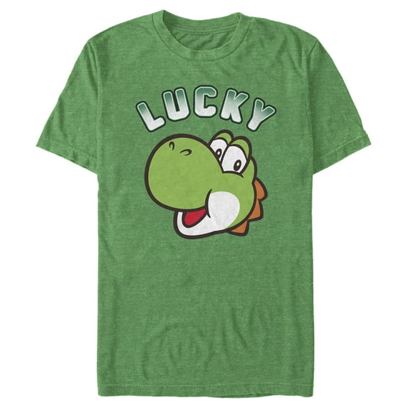 Men's Nintendo Super Mario St. Patrick's Day Lucky Yoshi Retro Graphic Tee Kelly Heather 3X Large