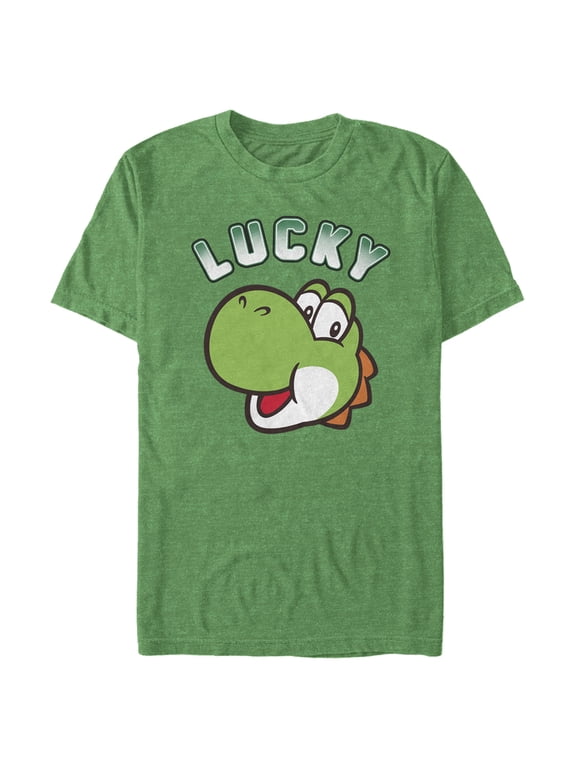 Men's Nintendo Super Mario St. Patrick's Day Lucky Yoshi Retro Graphic Tee Kelly Heather Large