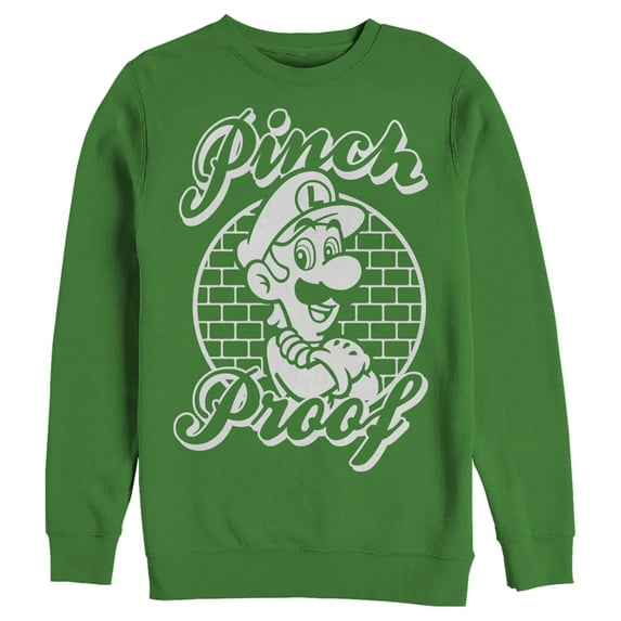 Men's Nintendo Super Mario St. Patrick's Day Pinch Proof Luigi Retro Sweatshirt Kelly Green Medium
