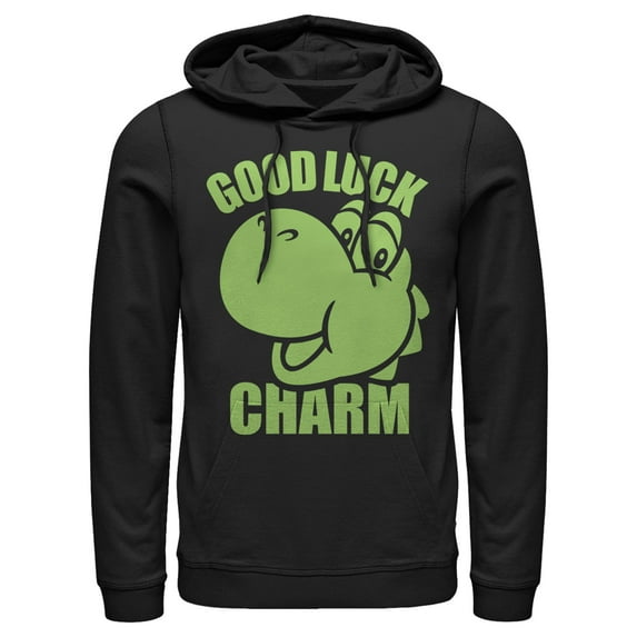 Men's Nintendo Super Mario St. Patrick's Day Yoshi Good Luck Charm Pull Over Hoodie Black X Large