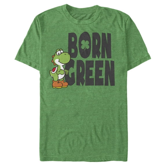Men's Nintendo Super Mario Yoshi St. Patrick's Born Graphic Tee Kelly Heather 2X Large