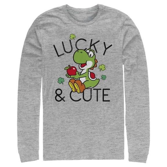 Men's Nintendo Super Mario Yoshi St. Patrick's Lucky and Cute  Long Sleeve Shirt Athletic Heather Small