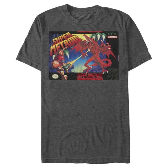 Men's Nintendo Super Metroid Box Art Graphic Tee Charcoal Heather Large