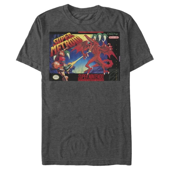 Men's Nintendo Super Metroid Box Art Graphic Tee Charcoal Heather Medium