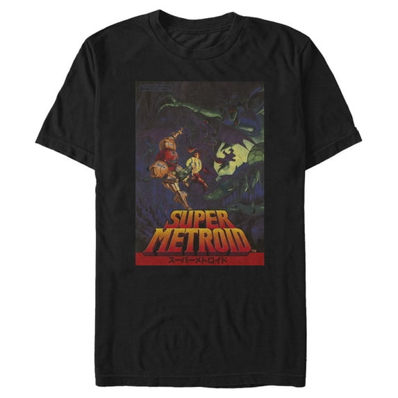 Men's Nintendo Super Metroid Japanese Cover Art Graphic Tee Black Medium