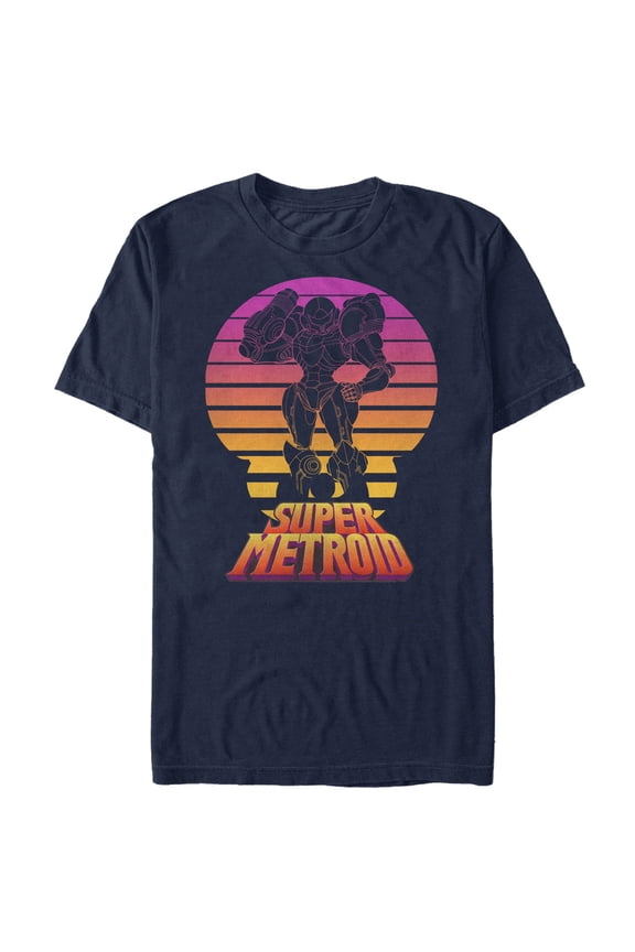 Men's Nintendo Super Metroid Retro Fade Graphic Tee Navy Blue 2X Large