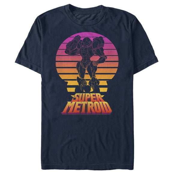 Men's Nintendo Super Metroid Retro Fade Graphic Tee Navy Blue 3X Large