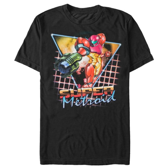 Men's Nintendo Super Metroid Retro Grid  Graphic Tee Black Small