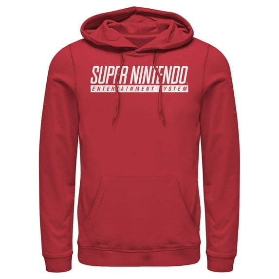Men's Nintendo Super NES Text Logo Pull Over Hoodie Red 3X Large