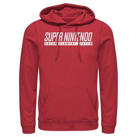Men's Nintendo Super NES Text Logo Pull Over Hoodie Red Small