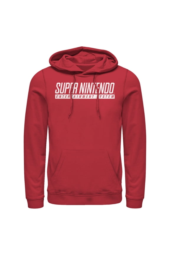 Men's Nintendo Super NES Text Logo Pull Over Hoodie Red Small