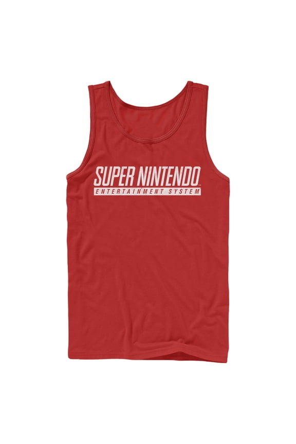 Men's Nintendo Super NES Text Logo Tank Top Red Small