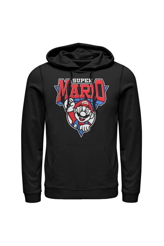 Men's Nintendo Team Super Mario Emblem  Pull Over Hoodie Black Large