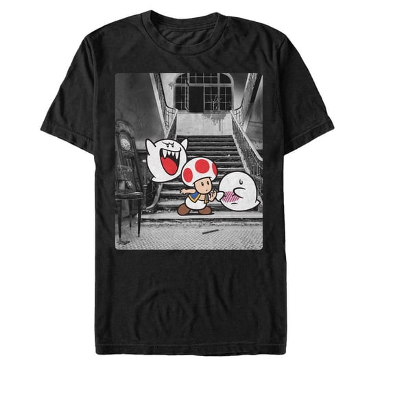 Men's Nintendo Toad Meets a Boo Graphic Tee Black 3X Large