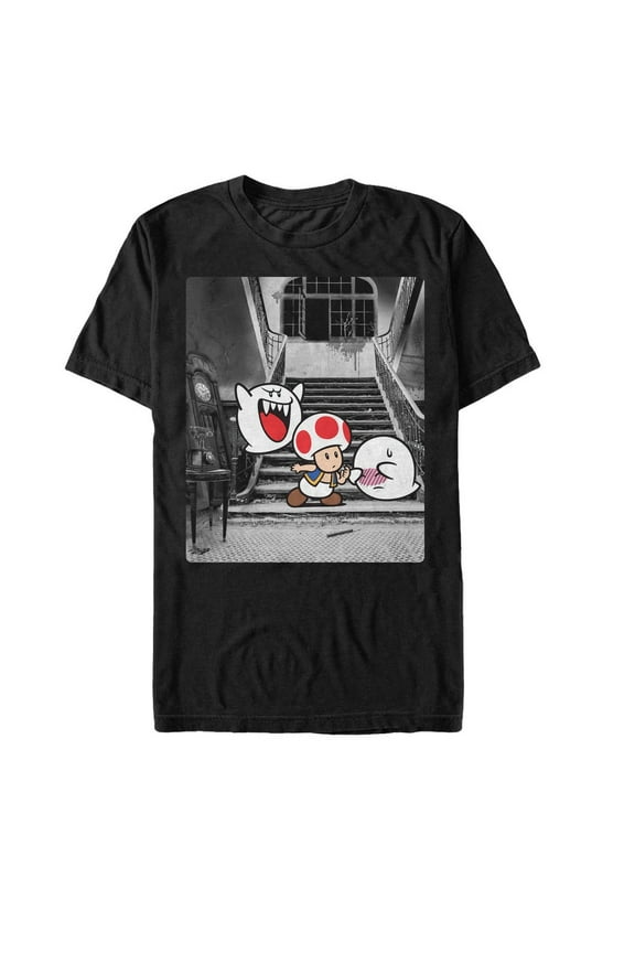Men's Nintendo Toad Meets a Boo Graphic Tee Black Large