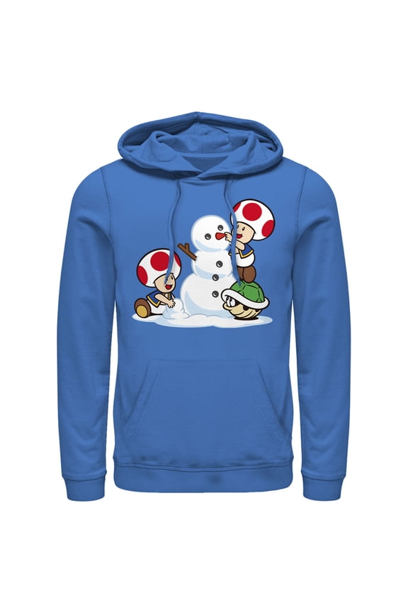 Men's Nintendo Toad Snowman Pull Over Hoodie Royal Blue Small