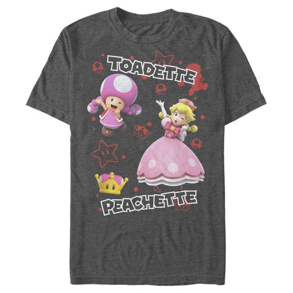 Men's Nintendo Toadette & Peachette Party Graphic Tee Charcoal Heather X Large