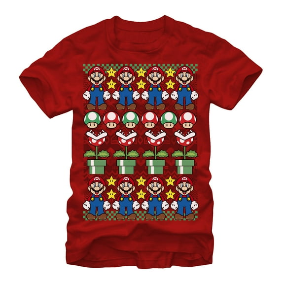 Men's Nintendo Ugly Christmas Mario Graphic Tee Red 2X Large