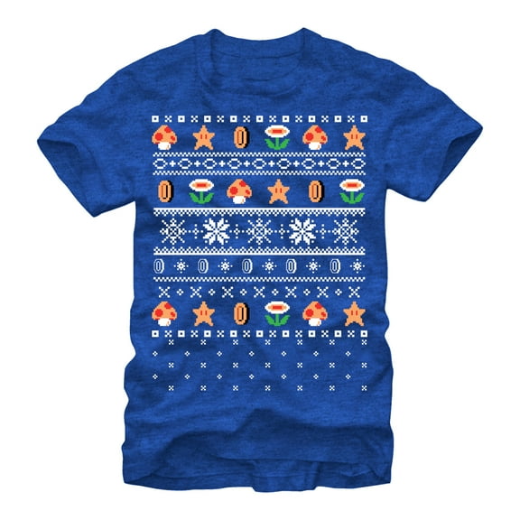 Men's Nintendo Ugly Christmas Mario Points  Graphic Tee Royal Blue Heather Large