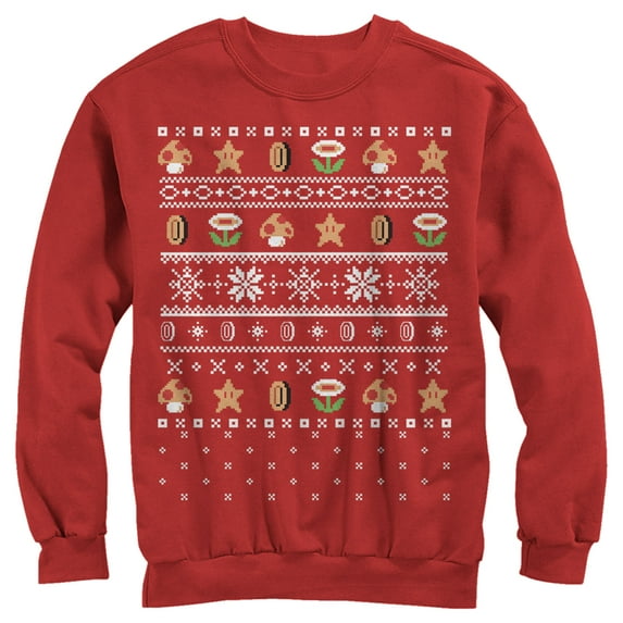 Men's Nintendo Ugly Christmas Mario Points Sweatshirt Red X Large