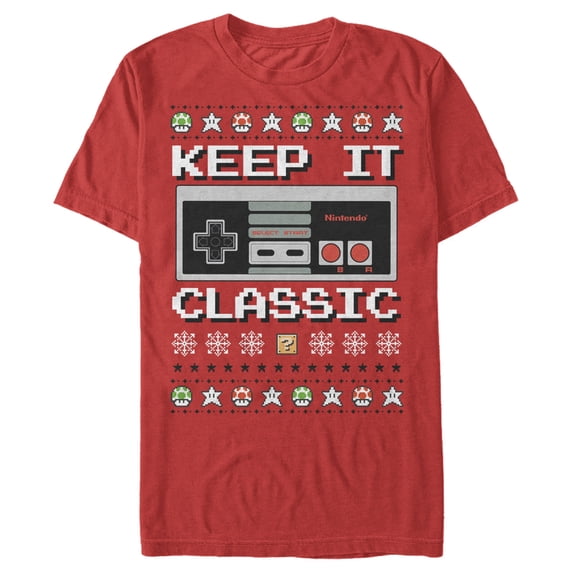 Men's Nintendo Ugly Christmas NES Classic Controller Graphic Tee Red Medium