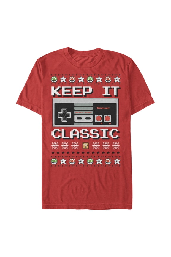 Men's Nintendo Ugly Christmas NES Classic Controller Graphic Tee Red Small
