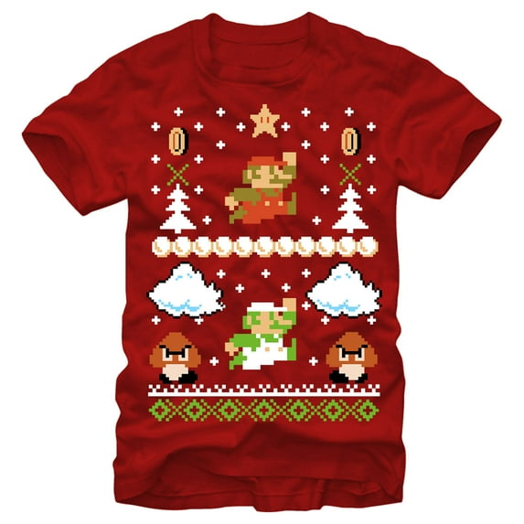 Men's Nintendo Ugly Christmas Super Mario Graphic Tee Red Medium