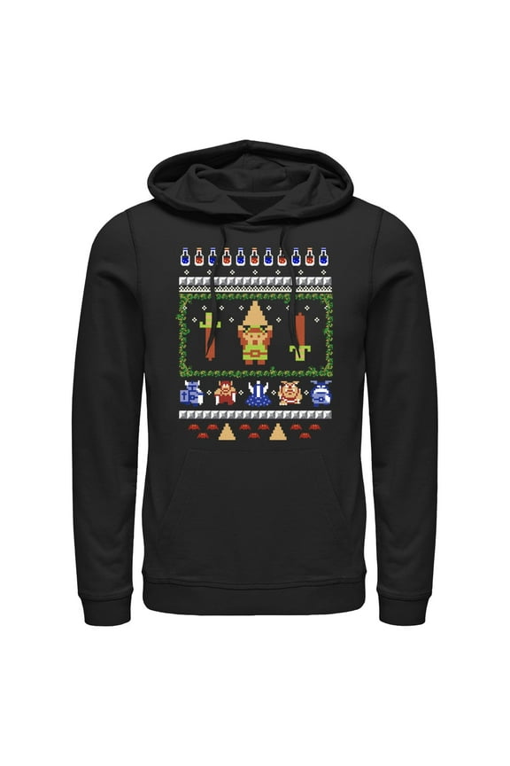 Men's Nintendo Ugly Christmas Sweater Print 8-Bit Link  Pull Over Hoodie
