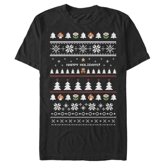Men's Nintendo Ugly Mario Holiday Sweater Graphic Tee Black 3X Large