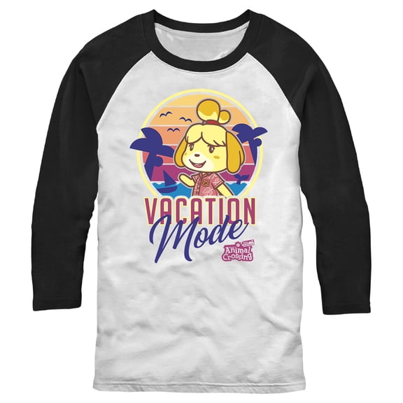 Men's Nintendo Vacation Mode Isabelle Baseball Graphic Tee White/Black 2X Large