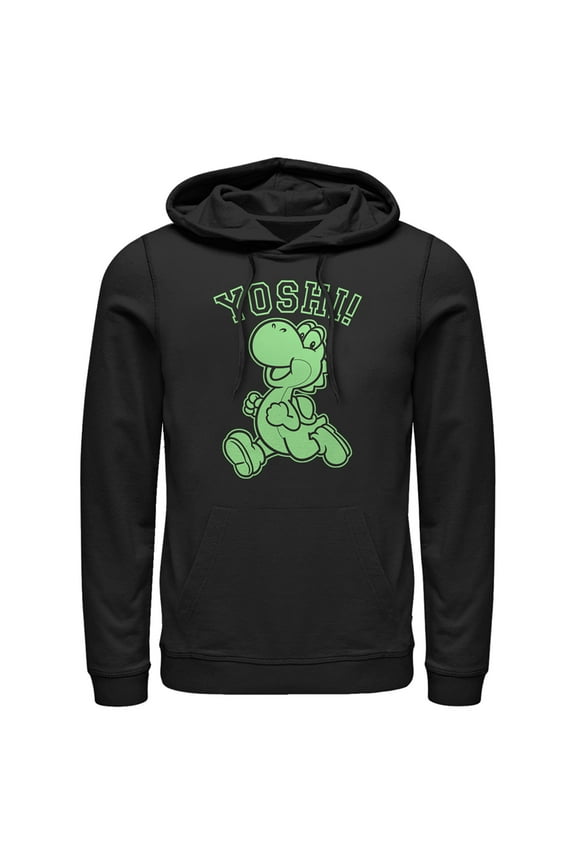 Men's Nintendo Yoshi Character Run  Pull Over Hoodie Black 2X Large