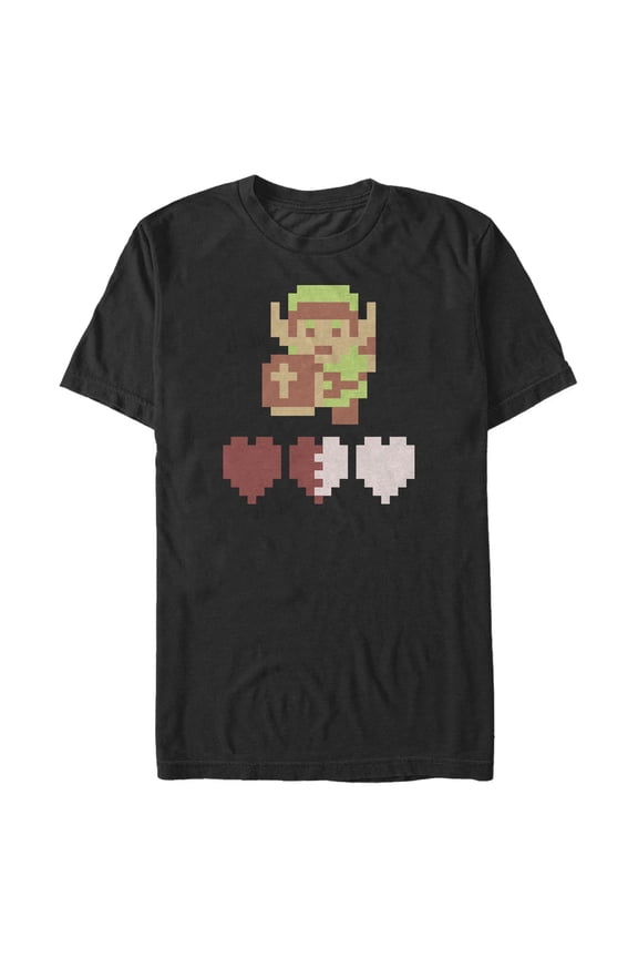 Men's Nintendo Zelda 8-Bit Hearts  Graphic Tee Black 5X Large