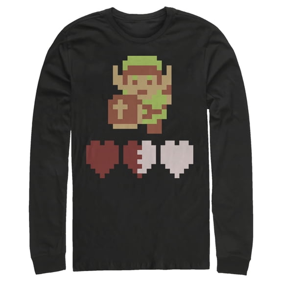 Men's Nintendo Zelda 8-Bit Hearts Long Sleeve Shirt Black 2X Large