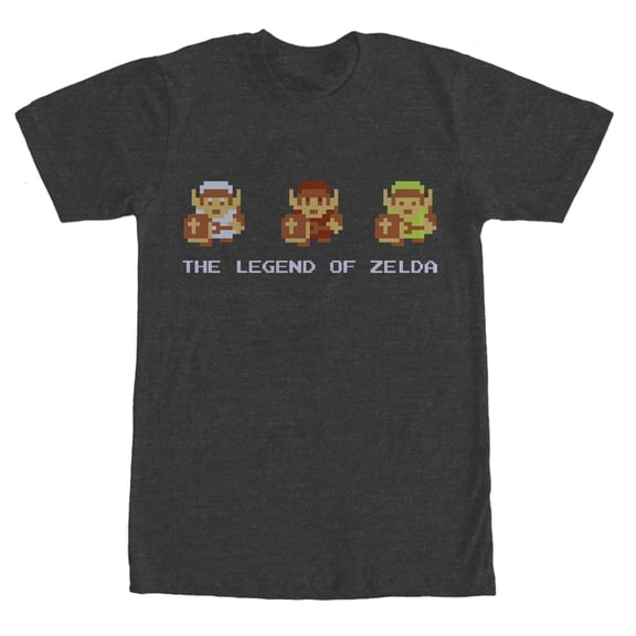 Men's Nintendo Zelda 8-Bit Link Side by Side Graphic Tee Charcoal Heather Small