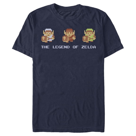 Men's Nintendo Zelda 8-Bit Link Side by Side Graphic Tee Navy Blue Large