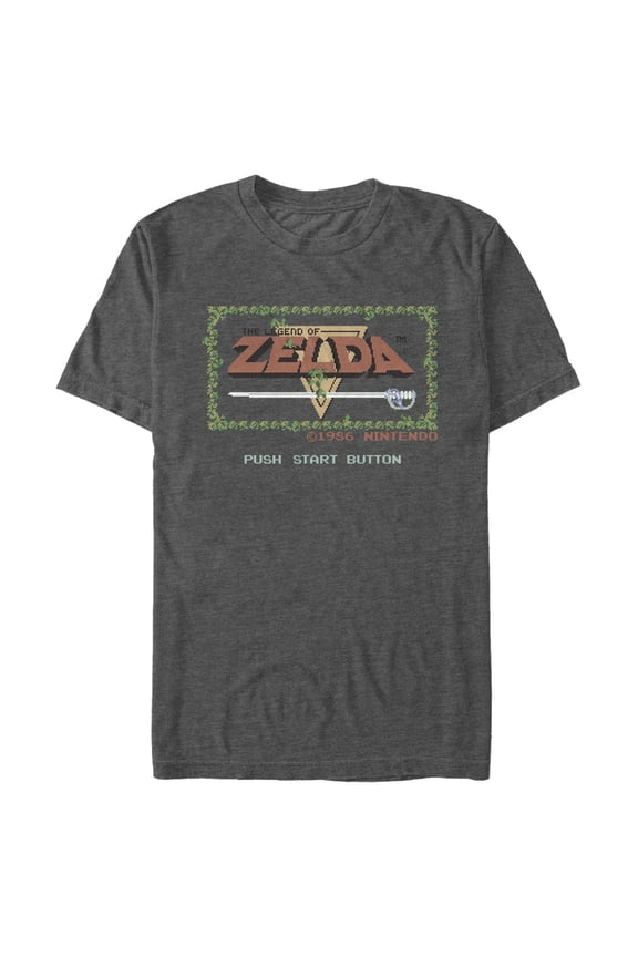 Men's Nintendo Zelda 8-Bit Title Screen Graphic Tee Charcoal Heather 2X Large