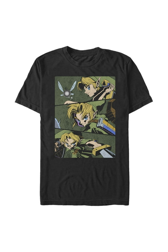 Men's Nintendo Zelda Anime Comic Strip Graphic Tee Black 2X Large