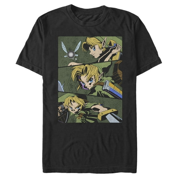 Men's Nintendo Zelda Anime Comic Strip Graphic Tee Black Medium