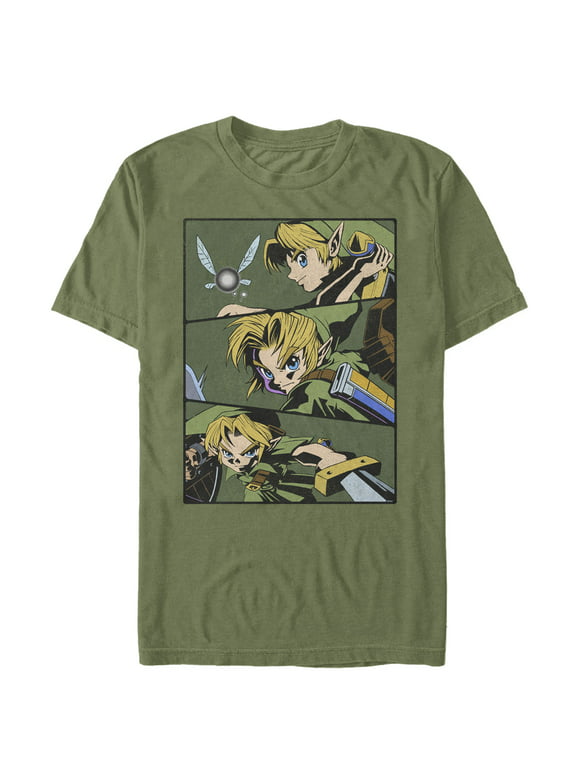Men's Nintendo Zelda Anime Comic Strip  Graphic Tee Military Green X Large