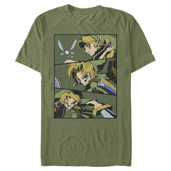 Men's Nintendo Zelda Anime Comic Strip  Graphic Tee Military Green X Large