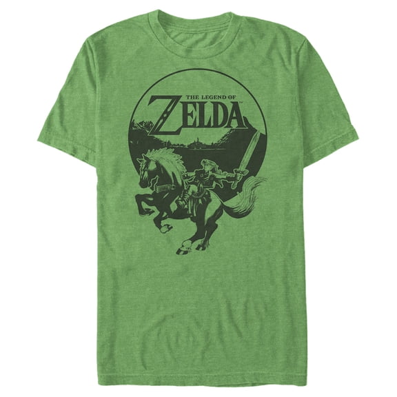 Men's Nintendo Zelda Link Horse Landscape Graphic Tee Kelly Heather Large