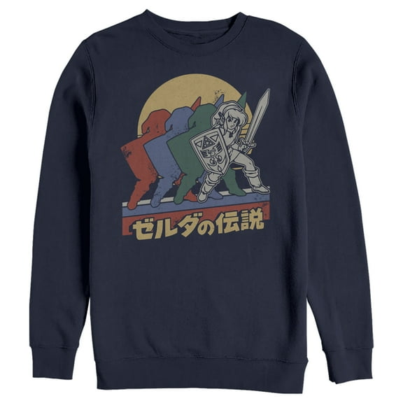 Men's Nintendo Zelda Retro Link Kanji Portrait  Sweatshirt Navy Blue Medium