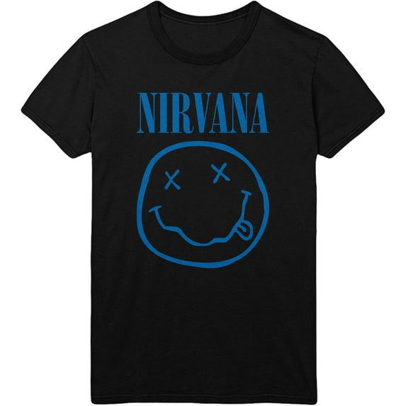 Men's Nirvana Blue Smile Face Logo Slim Fit T-shirt Small Black