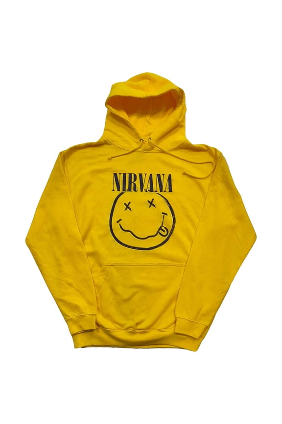 Men's Nirvana Inverse Smiley Hooded Sweatshirt Medium Neon Yellow