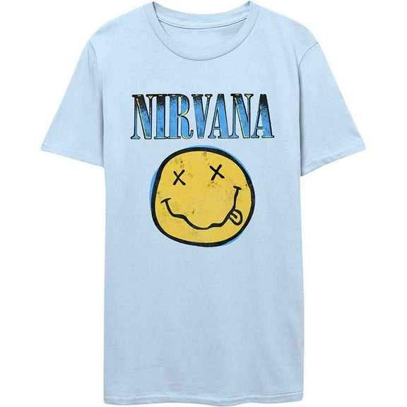 Men's Nirvana Xerox Smiley Blue Slim Fit T-shirt Large Light