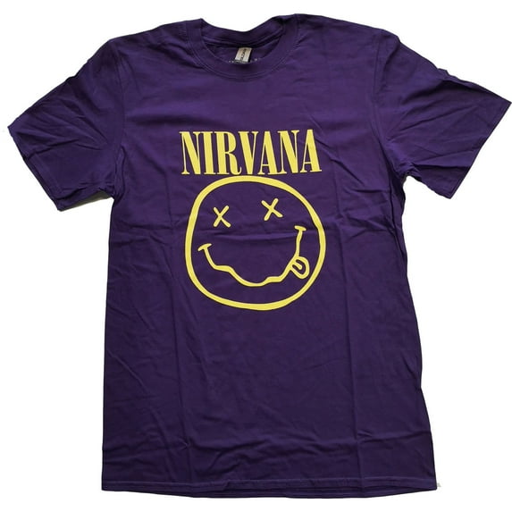 Men's Nirvana Yellow Smile Face Logo T-shirt XX-Large Purple