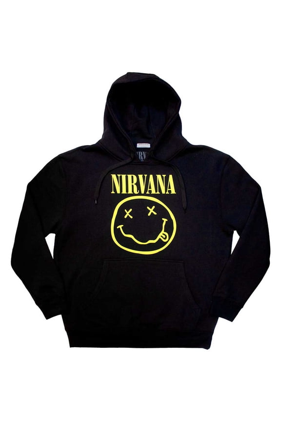Nirvana Unisex Pullover Hoodie Sweatshirt Yellow Smiley (Large)