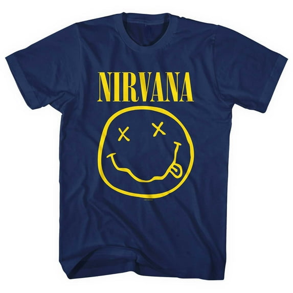 Men's Nirvana Yellow Smiley T-shirt XX-Large Navy Blue