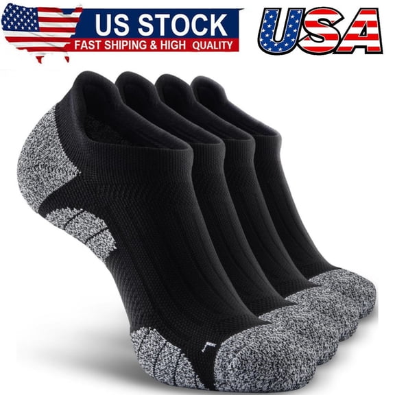 Men's No Show Compression Athletic Socks, Cushioned for Running Hiking