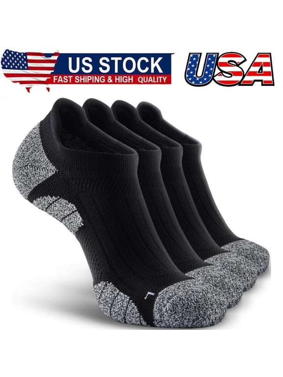 Men's No Show Compression Athletic Socks, Cushioned for Running Hiking